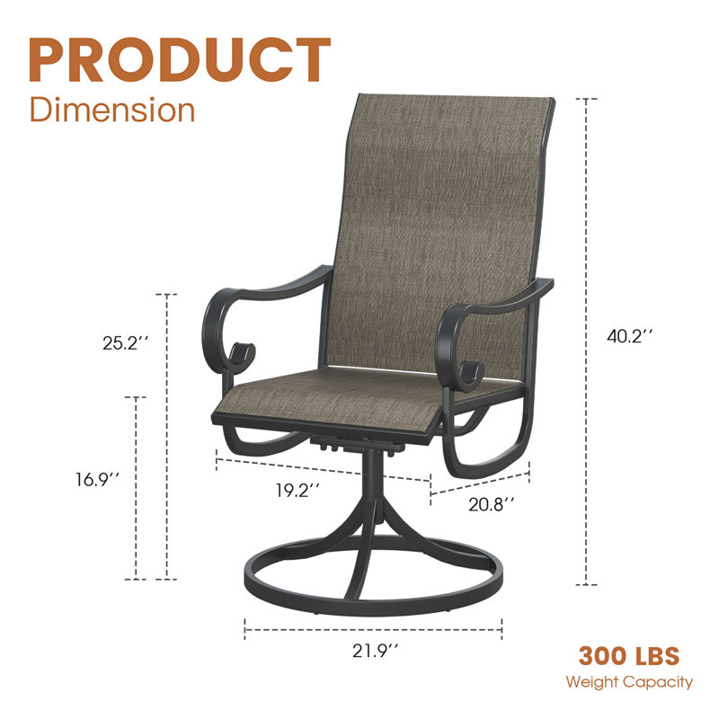 Fauteuil de patio pivotant en métal avec coussins Ershel, Taupe / Noir
