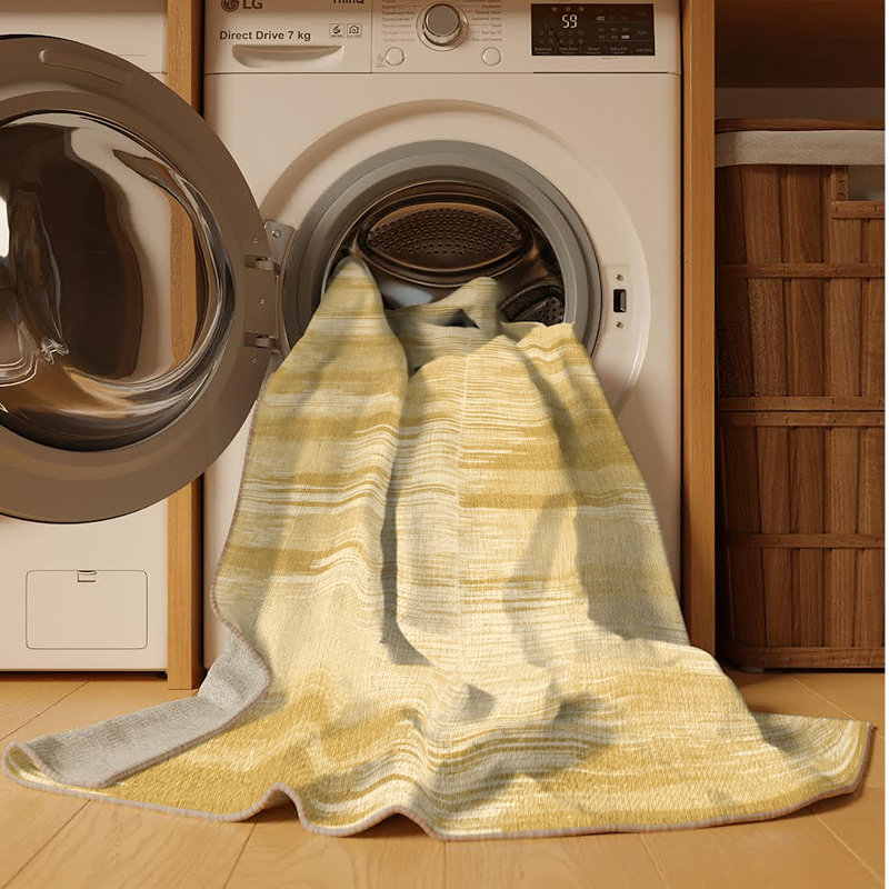 Machine Washable Abstract Beige Area Rug, Round 3'