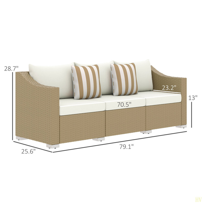 Outdoor Furniture Rattan Sofa,Rattan Wicker Seater Patio Couch With Cushions,Throw Pillows, Beige