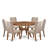 E496581798A24F82AC90CEF4560DF140 - 7-Pc Modern Dining Set - A Table and 6 Light Tan Linen Fabric Chair, Antique Walnut-279528306