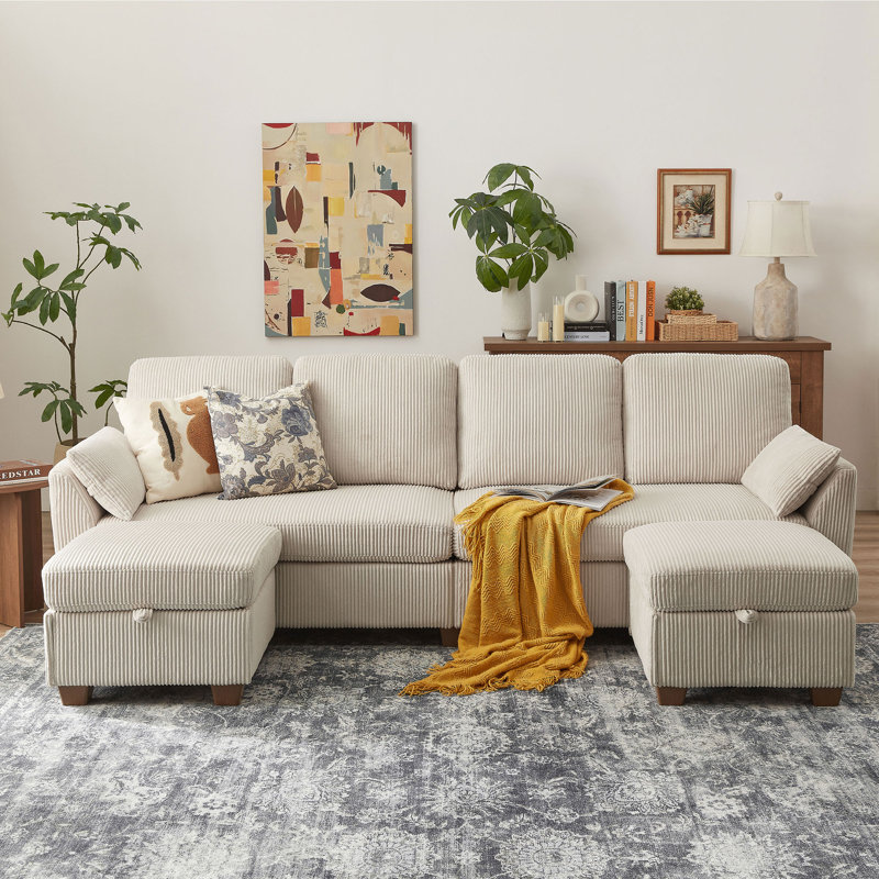 Canapé modulaire en U 102,36 po en velours côtelé, Beige