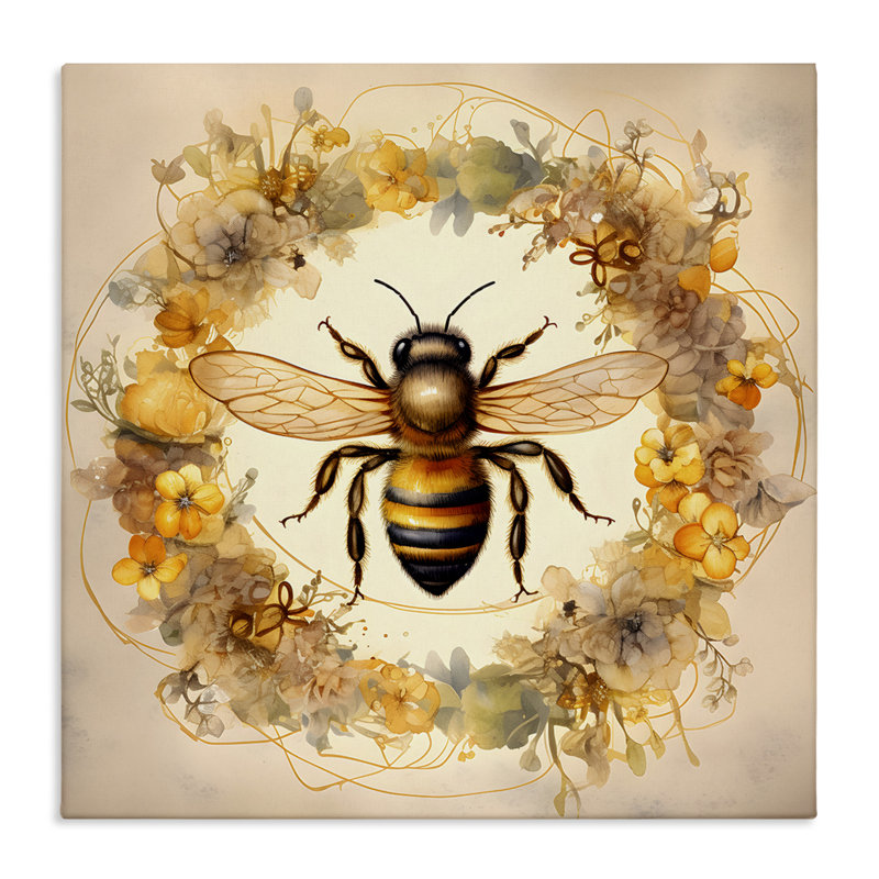 Art mural sur toile Country Bee Wreath par Petal Prints Design, H 24 po x l 24 po