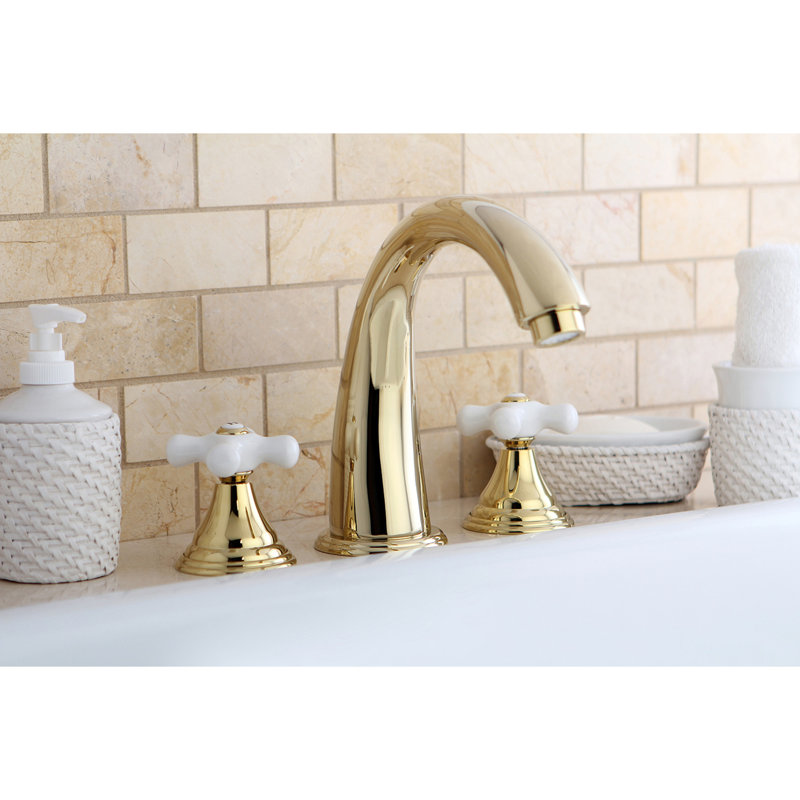 Kingston Brass Royale Two-Handle 3-Hole Deck Mount Roman Tub Faucet, Polished Brass