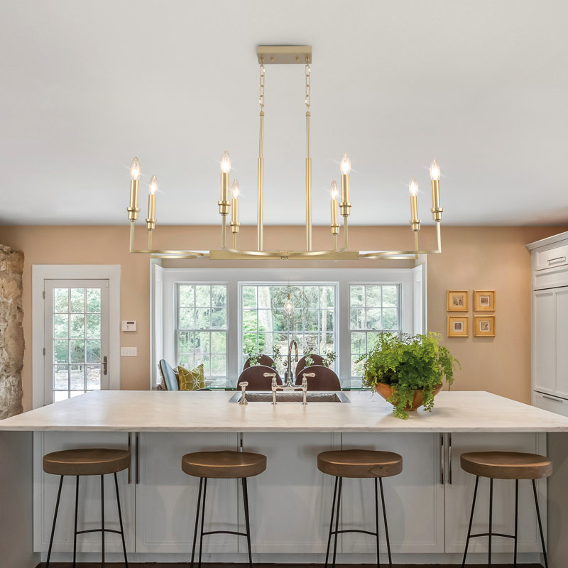 8-light Modern Kitchen Island Chandelier, Polished Brass
