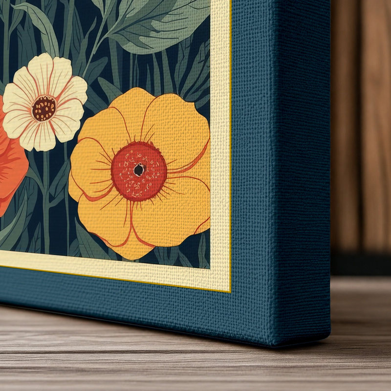 Autumn Cluster Botanical - Wrapped Canvas, 18x12 - 45.7 x 30.5 cm, Teal Border