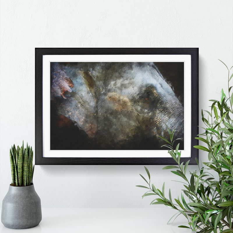 Colourful Elephant - Picture Frame Painting Print, Black Framed, 62cm H x 87cm W x 2cm D