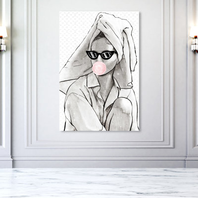 «Take A Break, Luxury Bathtime Bubblegum Woman Glam White» par Oliver Gal - impression sur toile tendue
