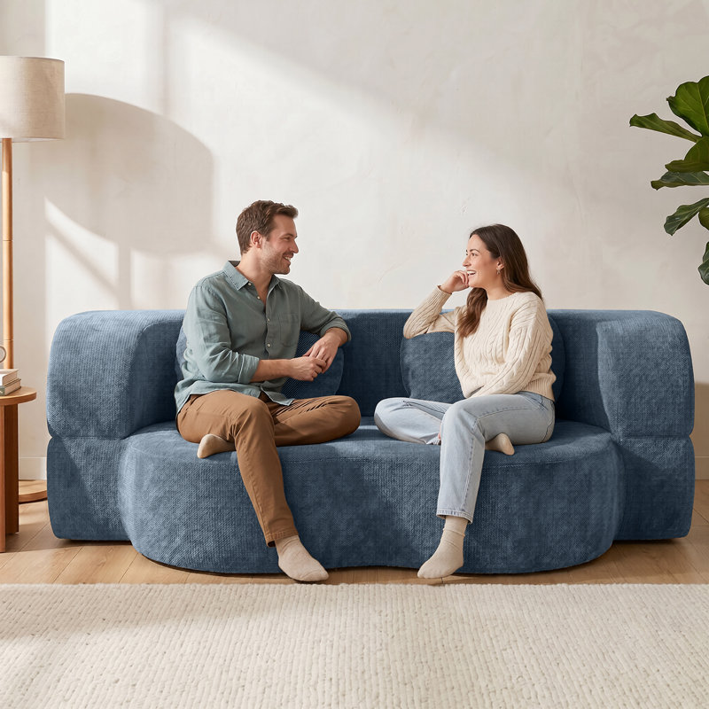  77" Upholstered Convertible Futon Sofa , Blue
