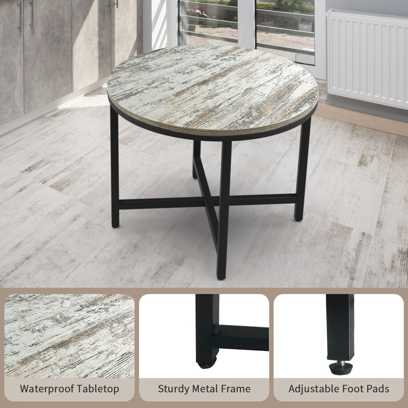 24-Inch Round Wood Coffee Table with Black Metal X-Base