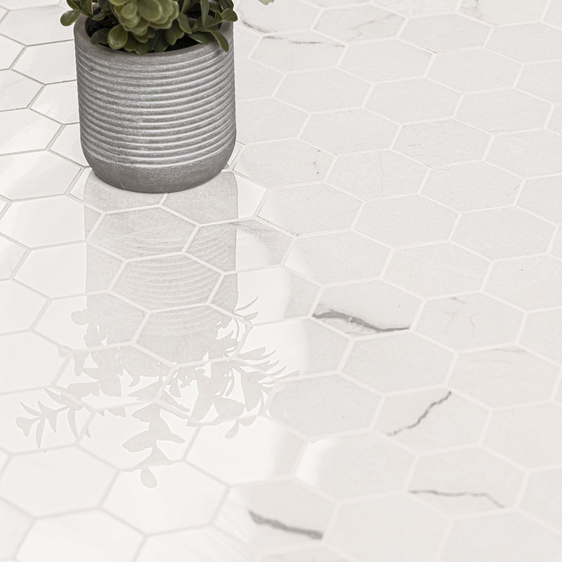 Beldale Hexagon 12 in. x 12 in. Polished Porcelain Mosaic Floor and Wall Tile, Gravelle