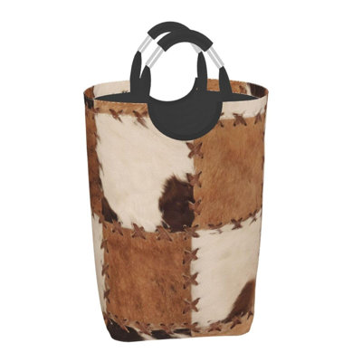 Laundry Basket,Cowhide Laundry Hamper,Collapsible Baskets with Handle Dirty Clothes Hamper Bag,50L(Brown)