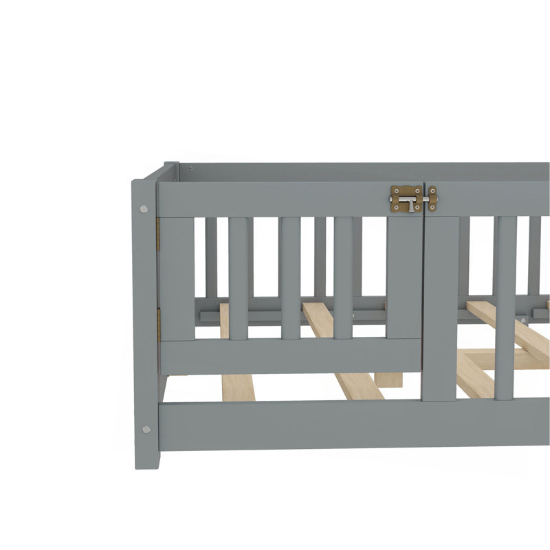 Lit au sol avec garde-corps et porte pour enfants, Lit double, Gris
