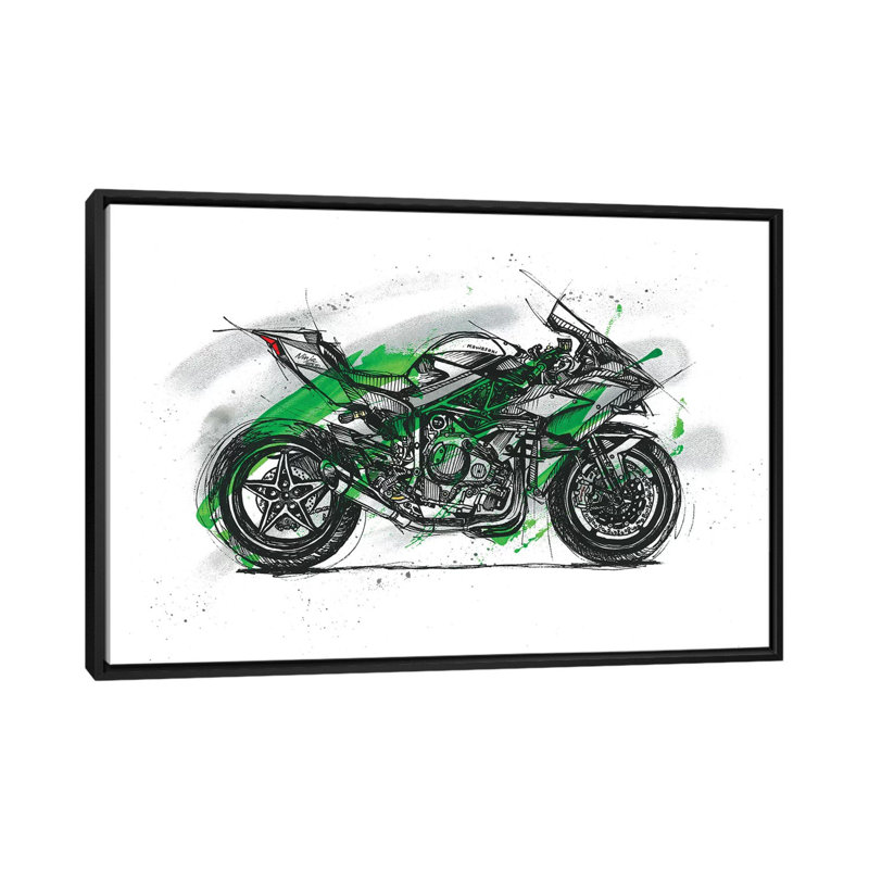" Ninja H2R " by Frank Banda, 18" H x 26" W x 1.5" D, Black Framed Canvas, No Mat