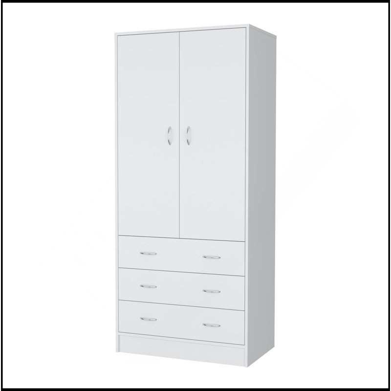 Armoire Prescott, avec 2 portes, 3 tiroirs et 1 barre à vêtements, blanc, Blanc