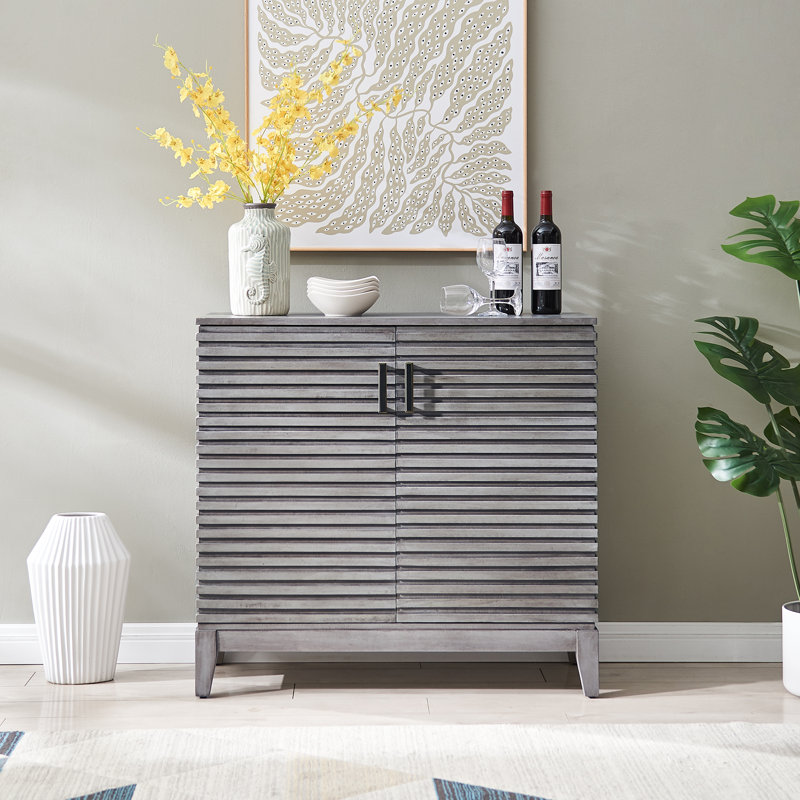 Gudbrand Distress Door Accent Cabinet, 36" Fluted 2-Door Mordern Sideboard, Gray