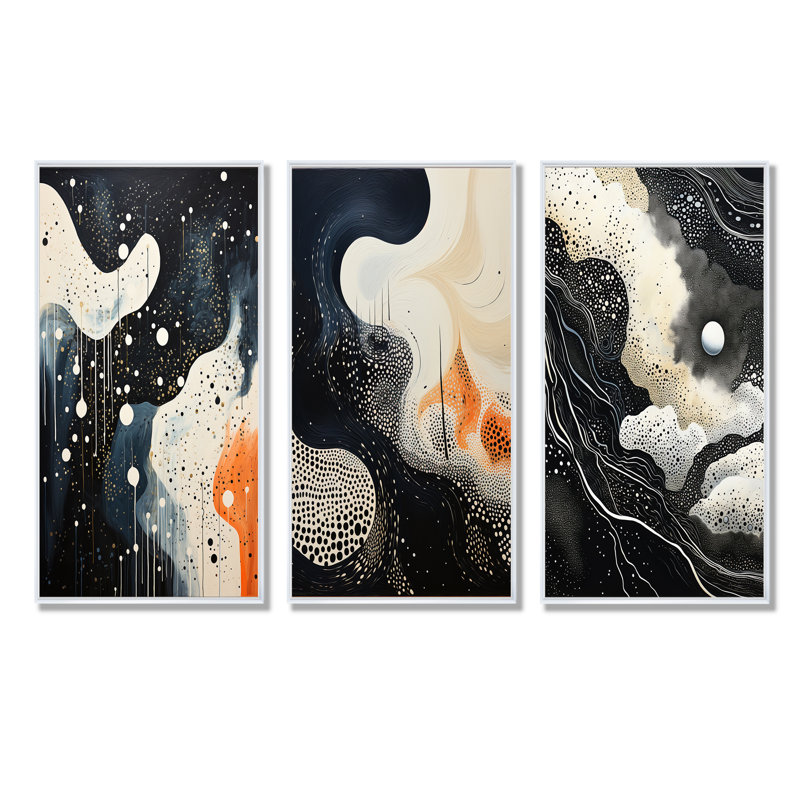 Collage moderne de profondeurs marines profondes, H 32 po x l 48 po, Cadre flottant blanc