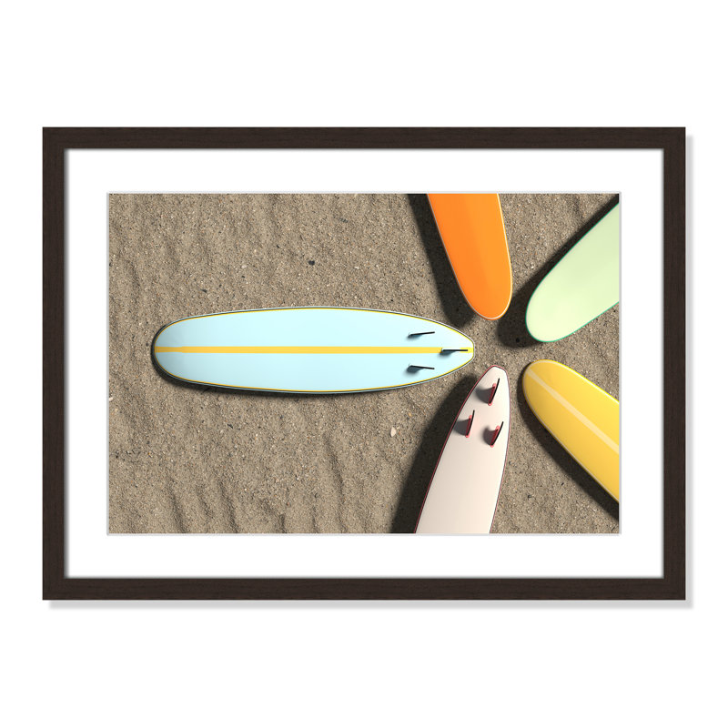 " Surf Circle " by Alexander Mils, H 17 po x l 23 po x P 1,25 po, Cadre de boîte en noyer, Blanc