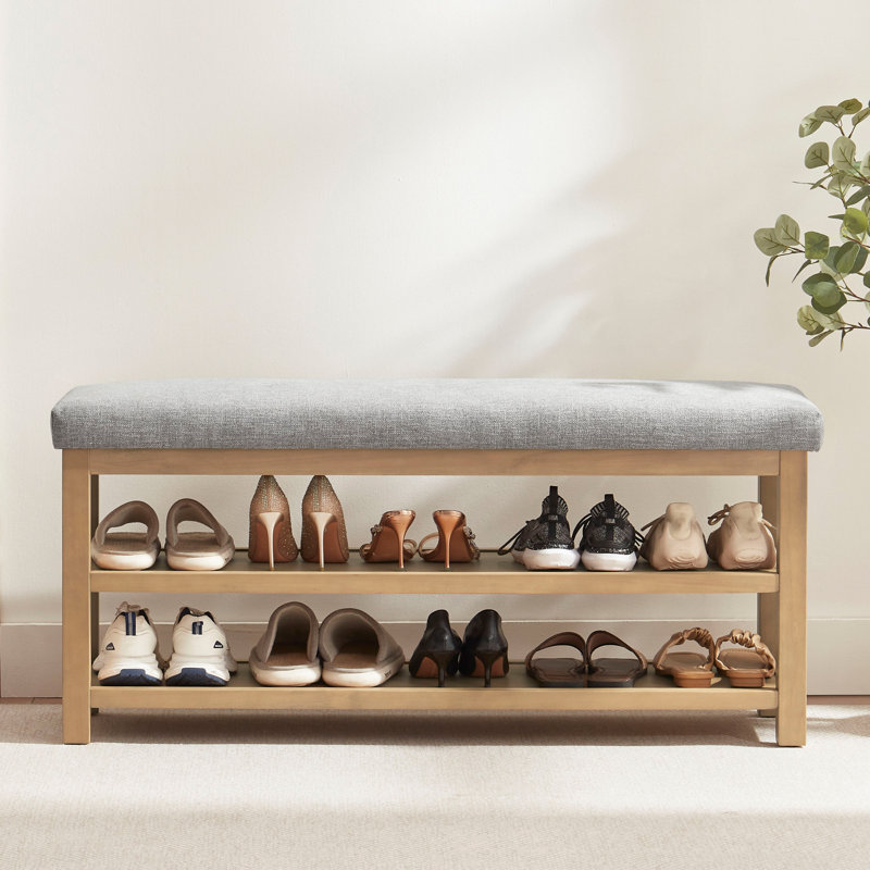 Banc de rangement pour chaussures rembourré Hahnville, H 21,3 po x l 46,1 po x P 13,8 po, Gris