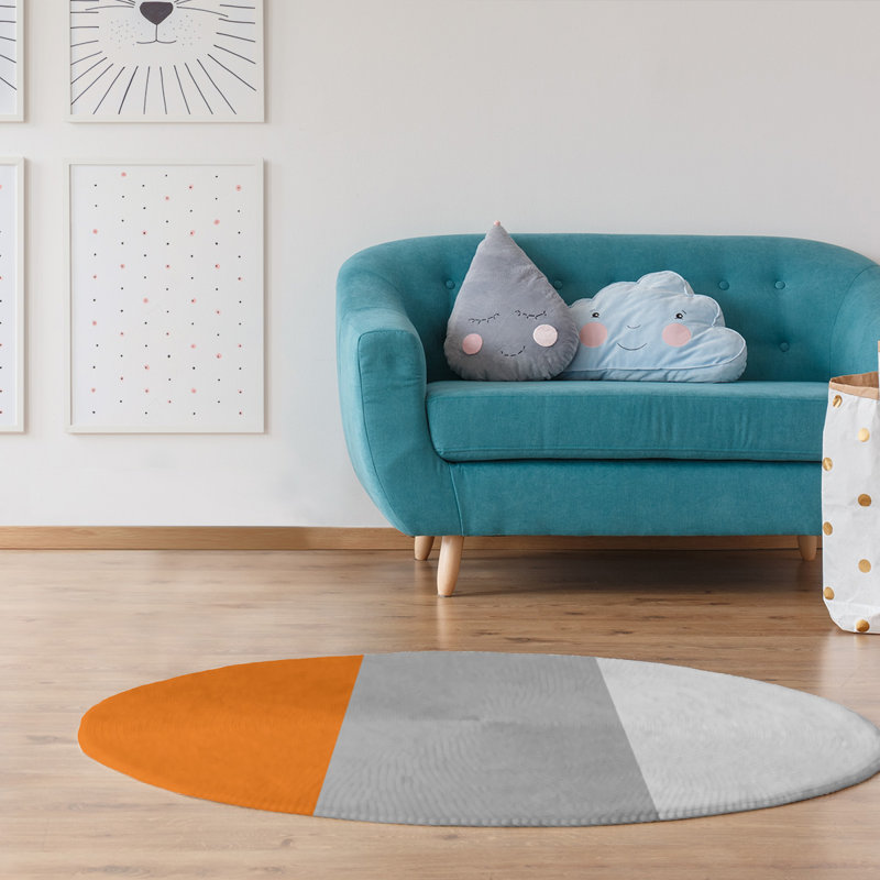 Orange/Gray Area Rug, Round 5'