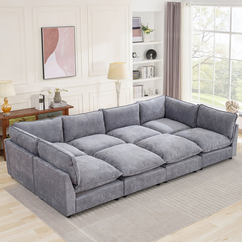 Canapé modulaire surdimensionné Heffernan, Chenille gris-bleu, H 33,10 po x l 137,90 po x P 100,86 po