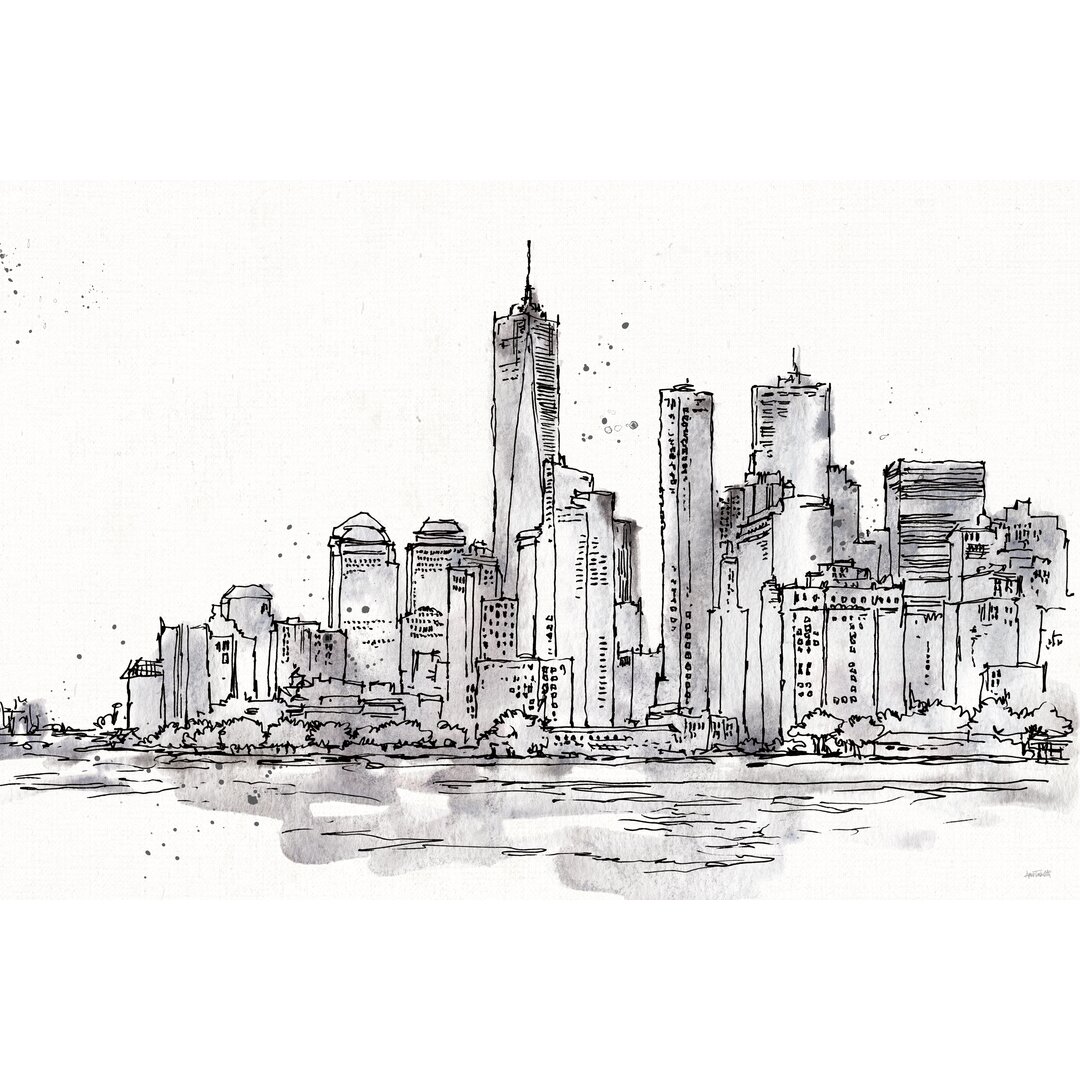 Leinwandbild Skyline Sketches I Keine Worte Blumen Crop von Anne Tavoletti