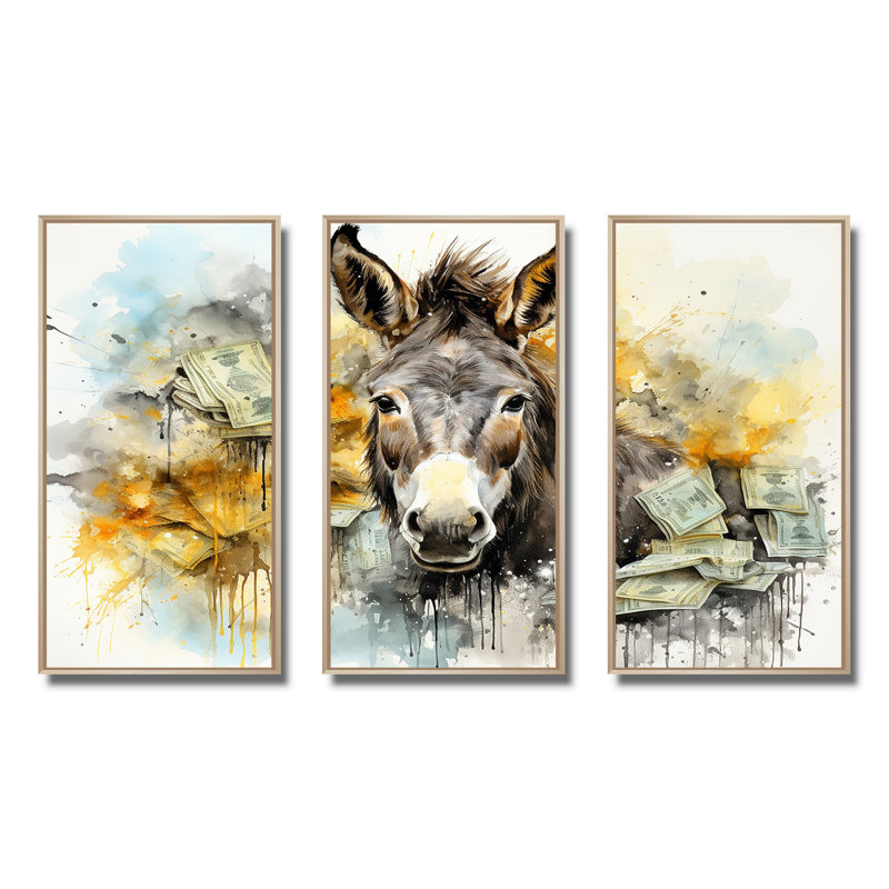 «Yellow Donkey Absurdity II - Donkey», art mural, Cadre flottant brun, H 28 po x l 36 po