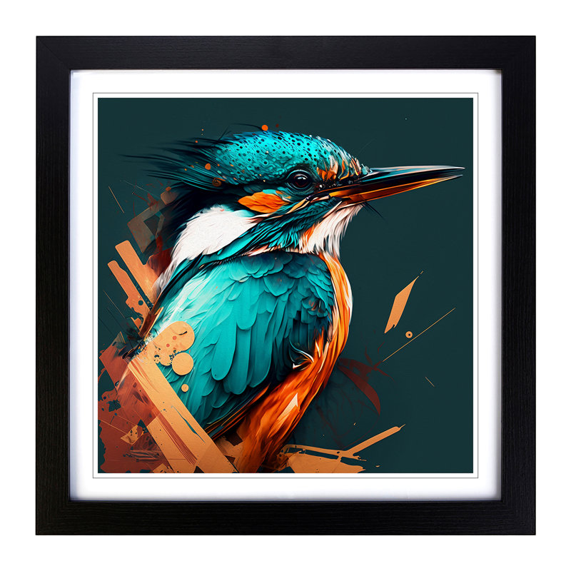 Kingfisher Graphic Art - Single Picture Frame Print on Wood, Black