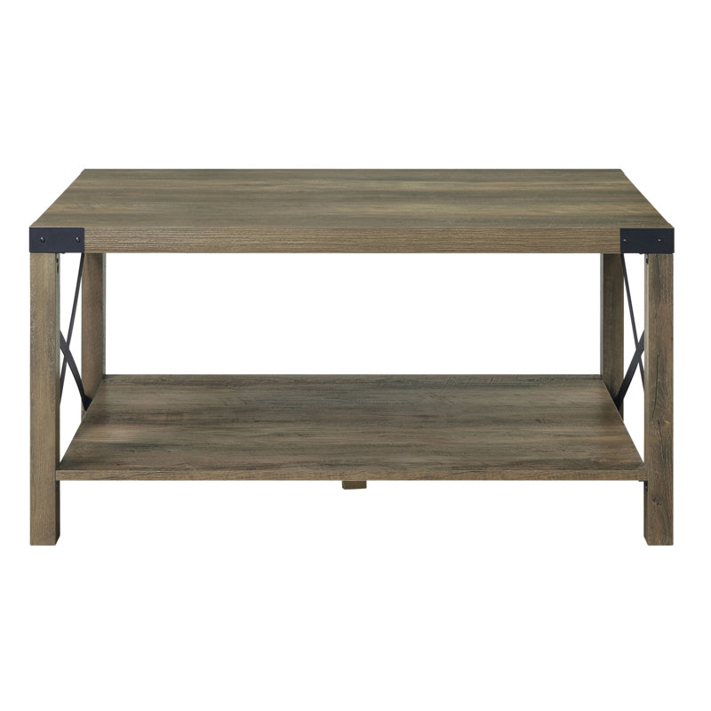 Rustic Oak Coffee Table With Bottom Shelf