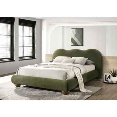 Structure de lit grand format, couleur olive, revêtement Boucle, design contemporain, stable