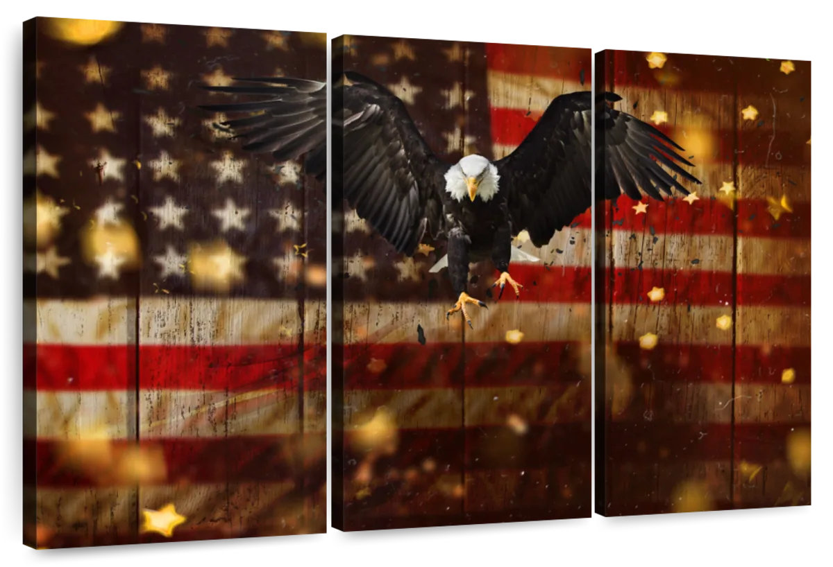 Ebern Designs US Flag With Flying Bald Eagle | Wayfair