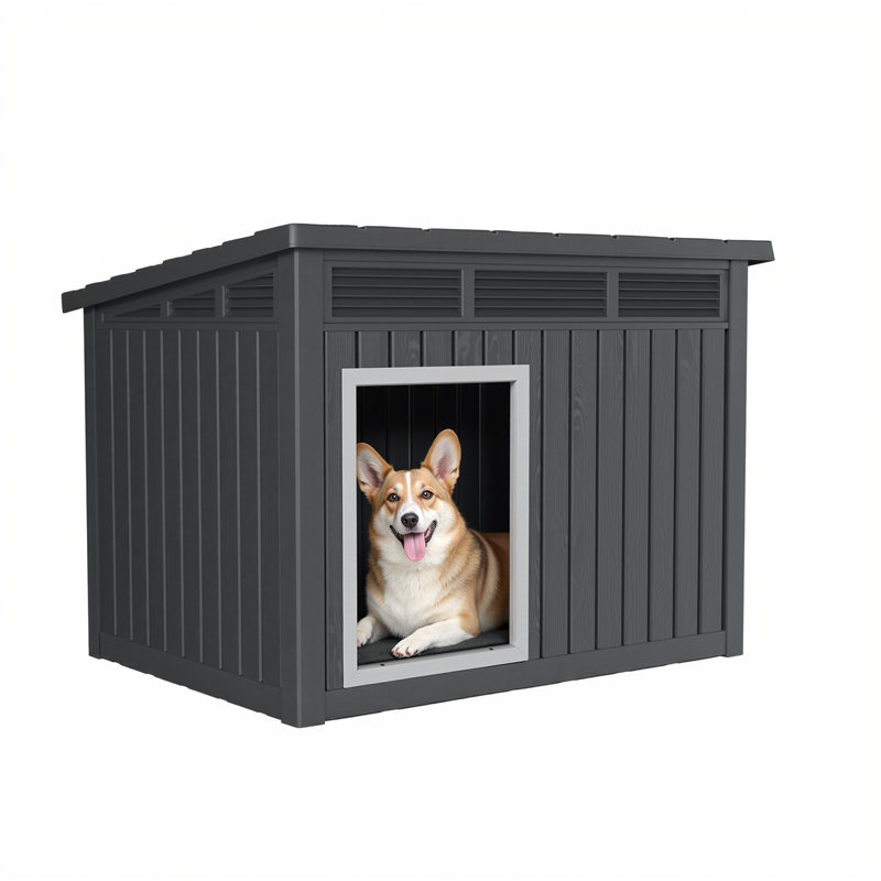 Niche intérieure et extérieure en résine toutes saisons et toit amovible pour petits et grands chiens, Noir