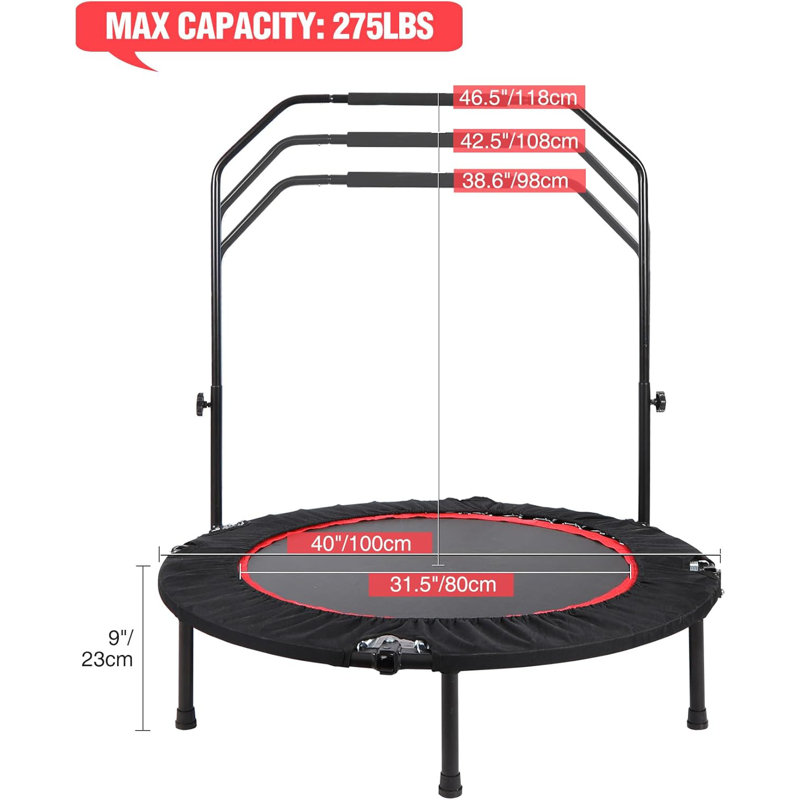 40"Foldable Fitness Trampoline With Adjustable Handle