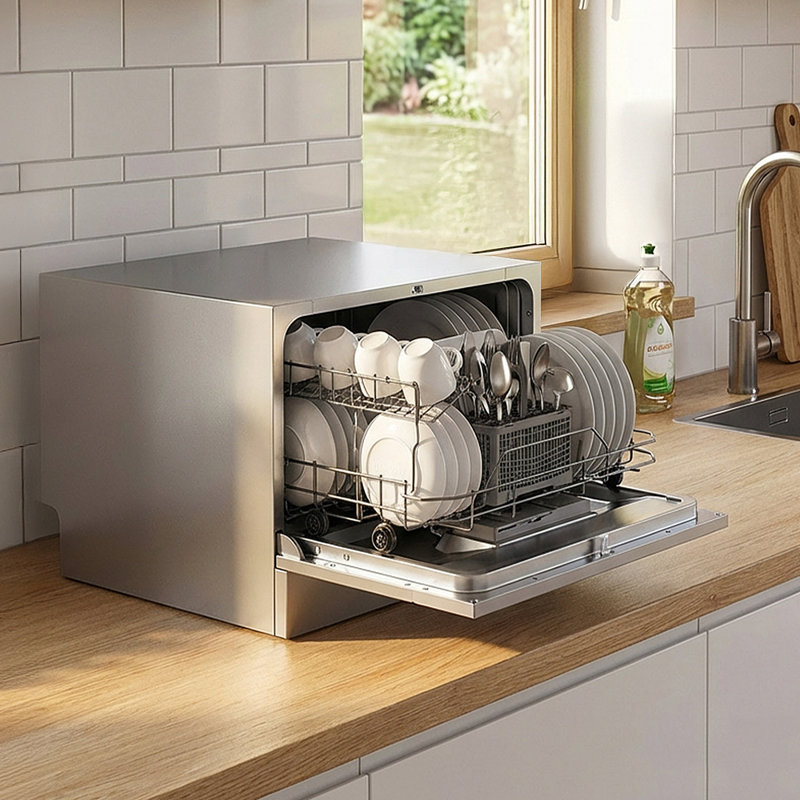 6.5L Freestanding Compact Dishwasher with LED display, Silver