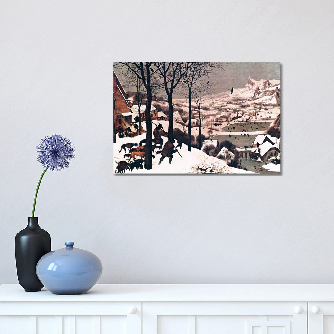 Hunters In The Snow by Pieter Brueghel The Elder - Wrapped Canvas Painting
