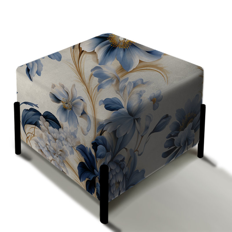 Neo Victorian Cobalt Cameo Victorian Motif - Repose-pieds carré floral