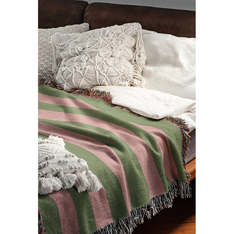 Jeté en mélange de coton Cassian, Rosé / fougère, 60" L x 50" W