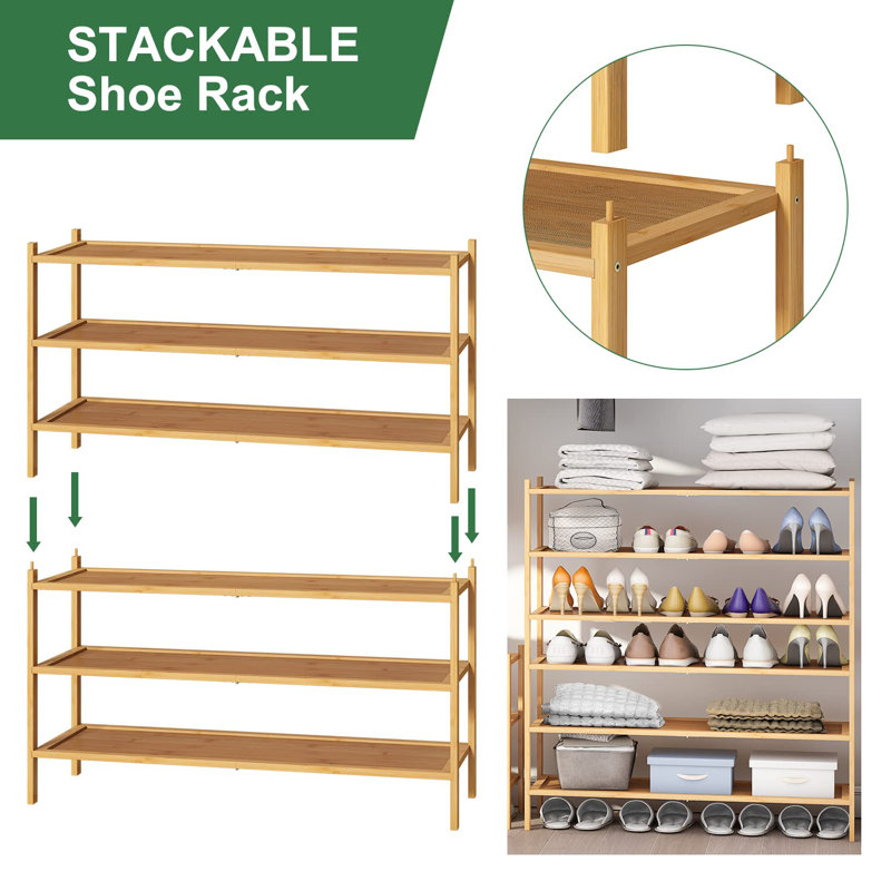 Range-chaussures durable à 3 niveaux 33 po - Rangement en bois empilable pour chambre à coucher et couloir