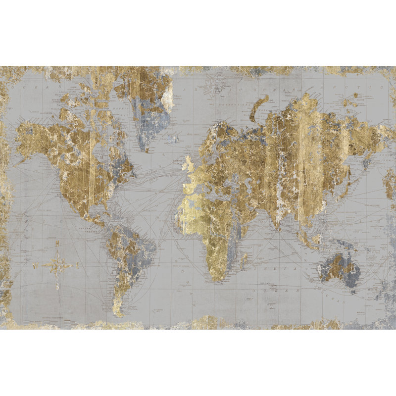Gilded Map Light Gray by Wild Apple Portfolio - Wrapped Canvas Graphic Art, 24" H x 36" W x 1.25" D
