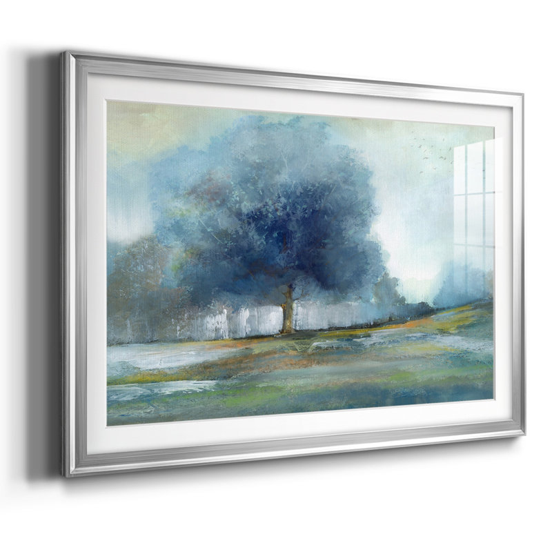 Arbre fantaisie encadré sur papier, Argent, H 27 po x l 39 po x P 1,5 po