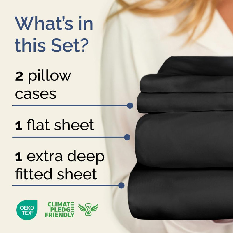 Extra Deep Pocket Sheet Set, Cooling & Breathable Bed Sheets, Soft Hotel Luxury Bedding, Fits 18–24 Inch Mattress, Denim Blue
