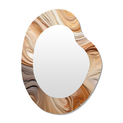 Orange et beige non lié Imagination II - miroir décoratif de forme irrégulière abstraite, grand miroir mural asymétrique moderne, impression d'art en métal