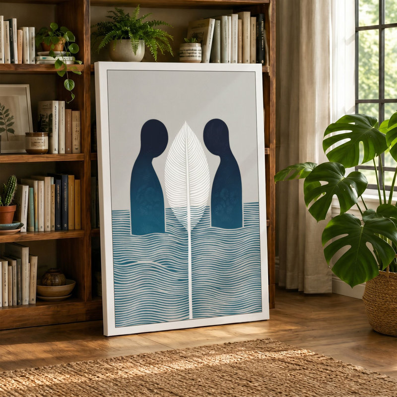 Mirrored Souls Minimalist Canvas Art Print, 30x20 - 76.2 x 50.8 cm, Teal Border