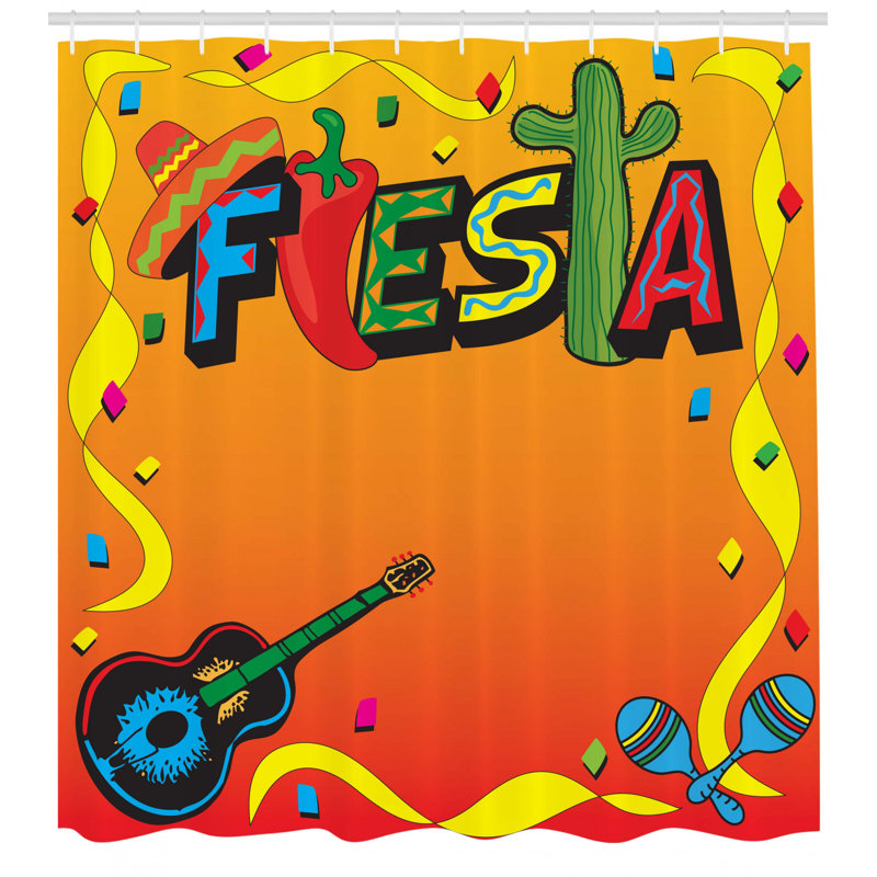 Ensemble de rideau de douche et crochets fiesta, H 70 po x l 69 po
