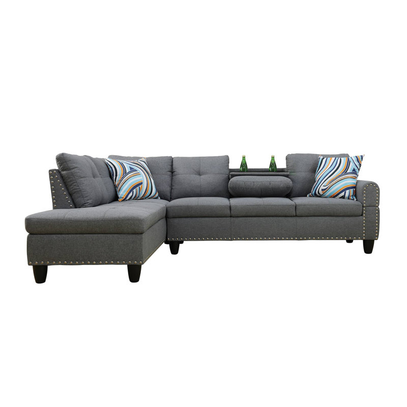 Canapé modulaire en L de 97,5 po de largeur Budapest, Orienté à gauche (vu de face), Mélange de lin gris anthracite