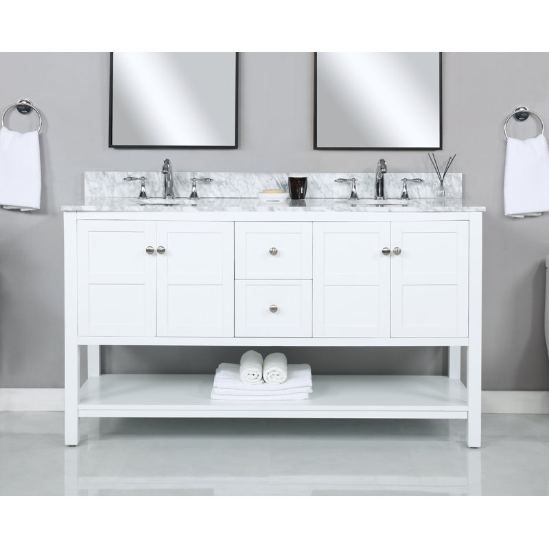 Amyra Hoefer 60" Double Bathroom Vanity Set, White