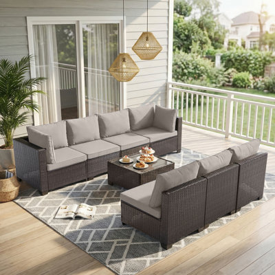 7 Piece Modular Patio Conversation Sets, Sectional Seating Group with Cushions