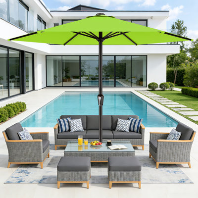 11ft All-Steel Patio Umbrella with Crank Lift System & 6 Heavy Duty Ribs Waterproof, Patio Table Umbrella Perfect for Poolside, Terrace, Beach and Outdoor Restaurant, Apple Green