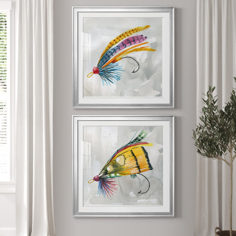 «Fly Hook III», ensemble de 2 reproductions d'art, H 26,5 po x l 53 po x P 1,5 po, Papier avec cadre argenté, Blanc