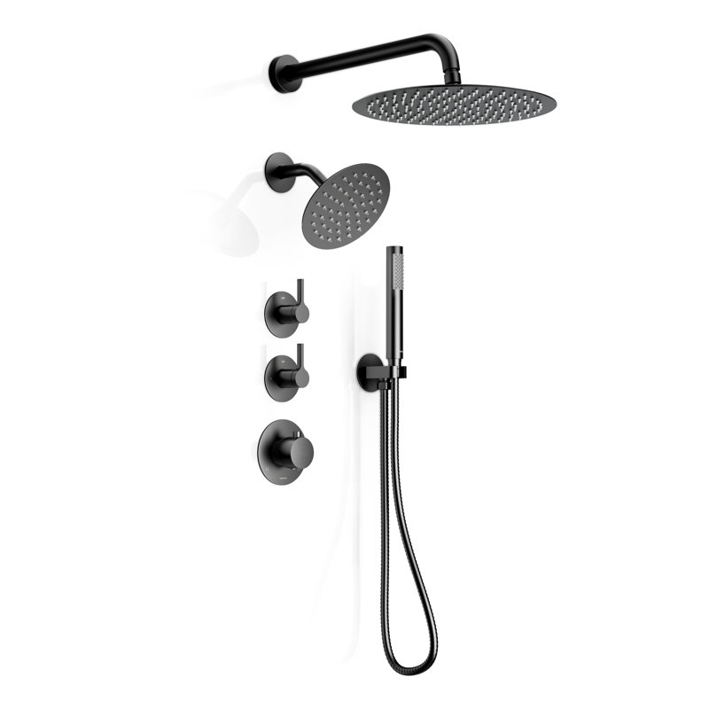  Tinian Thermostatic Shower System with Split Control Panel Dual 12" & 6" shower head, Handheld Shower in Matte Black