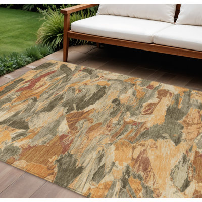 Tapis intérieur lavable abstrait cuivré et orange 9 pi x 12 pi